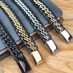 Gold-Plated Genuine Leather Chain Bracelet