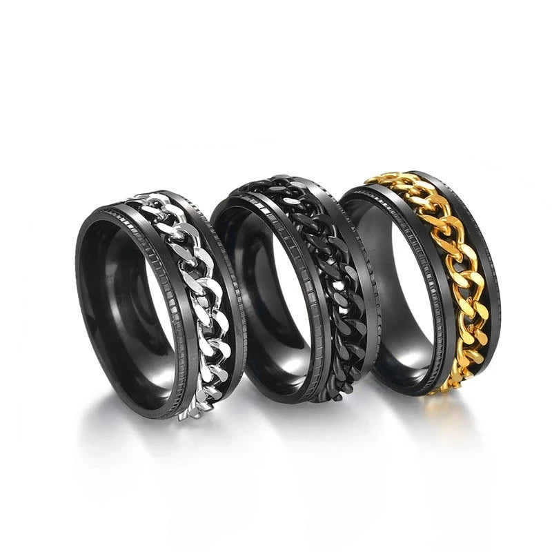 Cool Black Spinner Chain Stainless Steel Ring