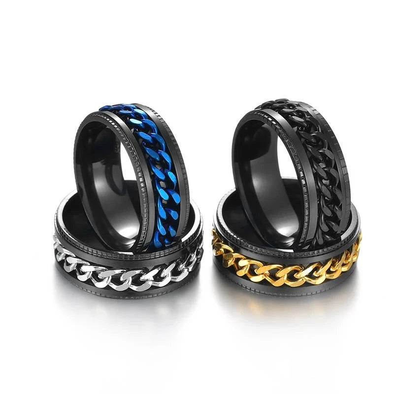 Cool Black Spinner Chain Stainless Steel Ring