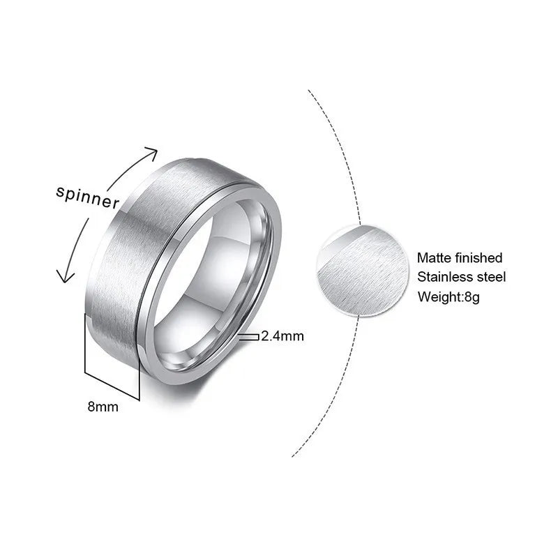 VNOX Spinner Ring for Men - Classic Stainless Steel