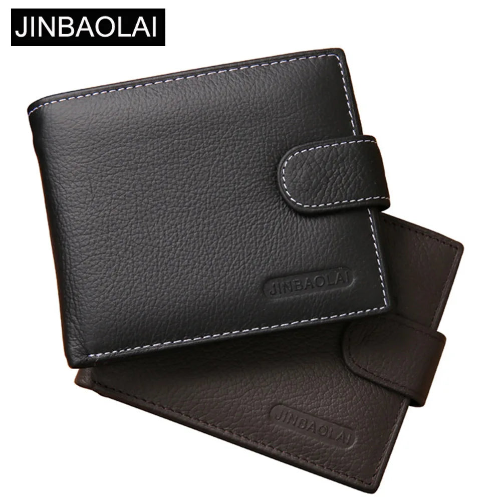 JINBAOLAI Cow Leather Men's Wallet - Solid Sample Style with Zipper