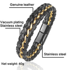 Gold-Plated Genuine Leather Chain Bracelet