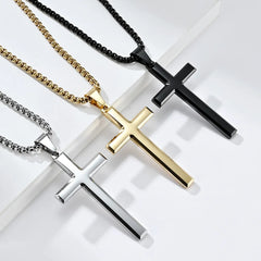 Black Cross Pendant Necklace with Gold Box Chain