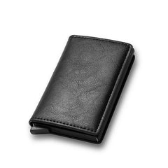 Custom RFID Black Carbon Fiber Leather Card Holder - Personalized Men's Gift