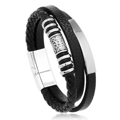 Multilayer Braided Leather and Stainless Steel Bracelet