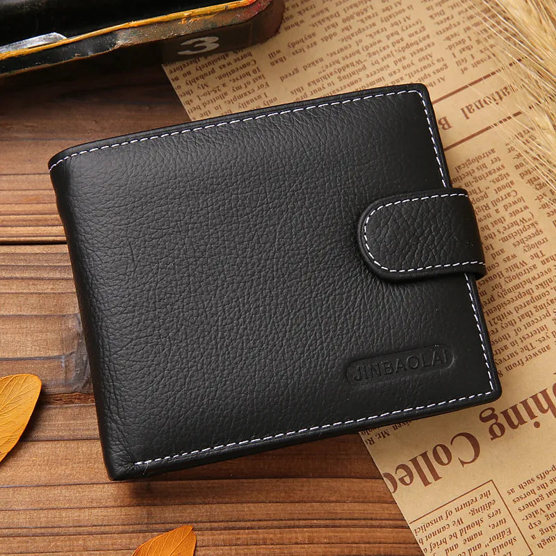 JINBAOLAI Cow Leather Men's Wallet - Solid Sample Style with Zipper