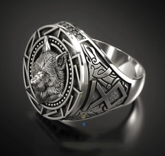 Retro Wolf Totem 925 Sterling Silver Men's Ring