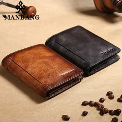 Manbang RFID Genuine Leather Trifold Wallet - Stylish & Secure