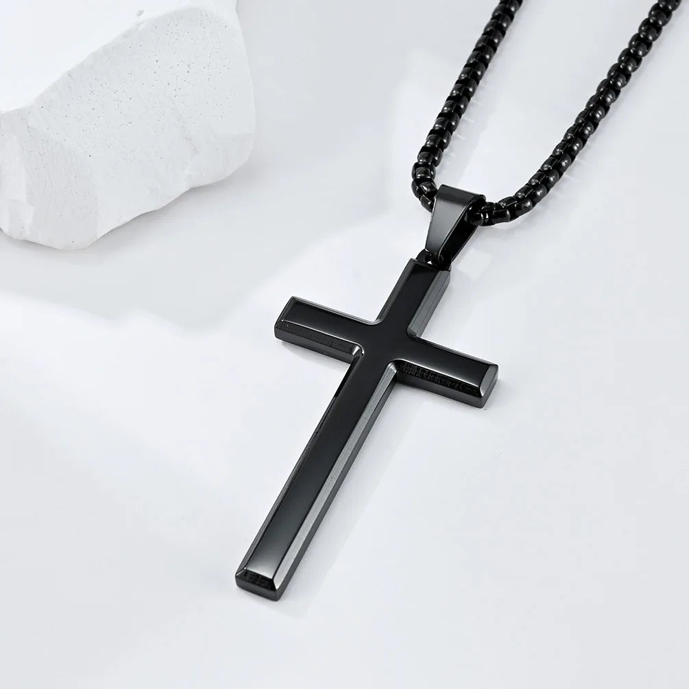 Black Cross Pendant Necklace with Gold Box Chain