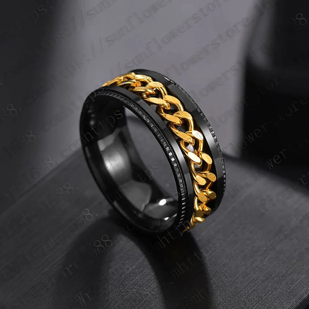 Cool Black Spinner Chain Stainless Steel Ring