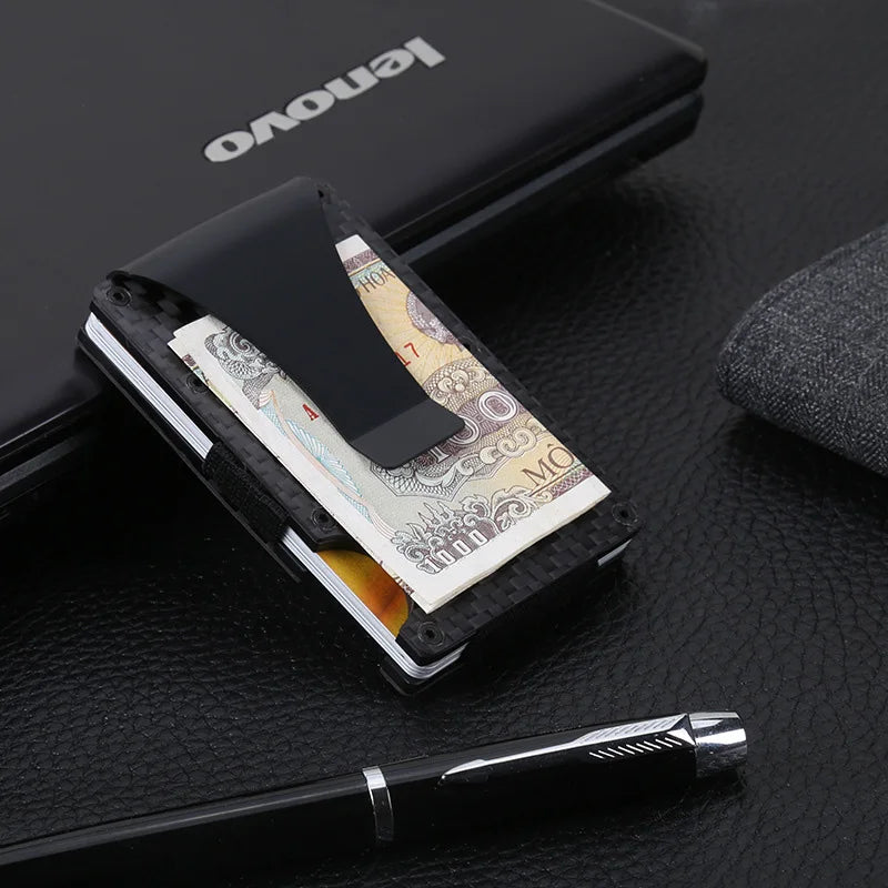 DIENQI Carbon Fiber Card Holder - Minimalist RFID-Blocking Magic Wallet