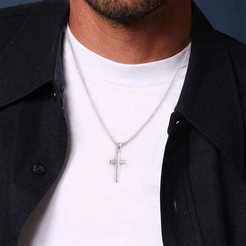 Black Cross Pendant Necklace with Gold Box Chain