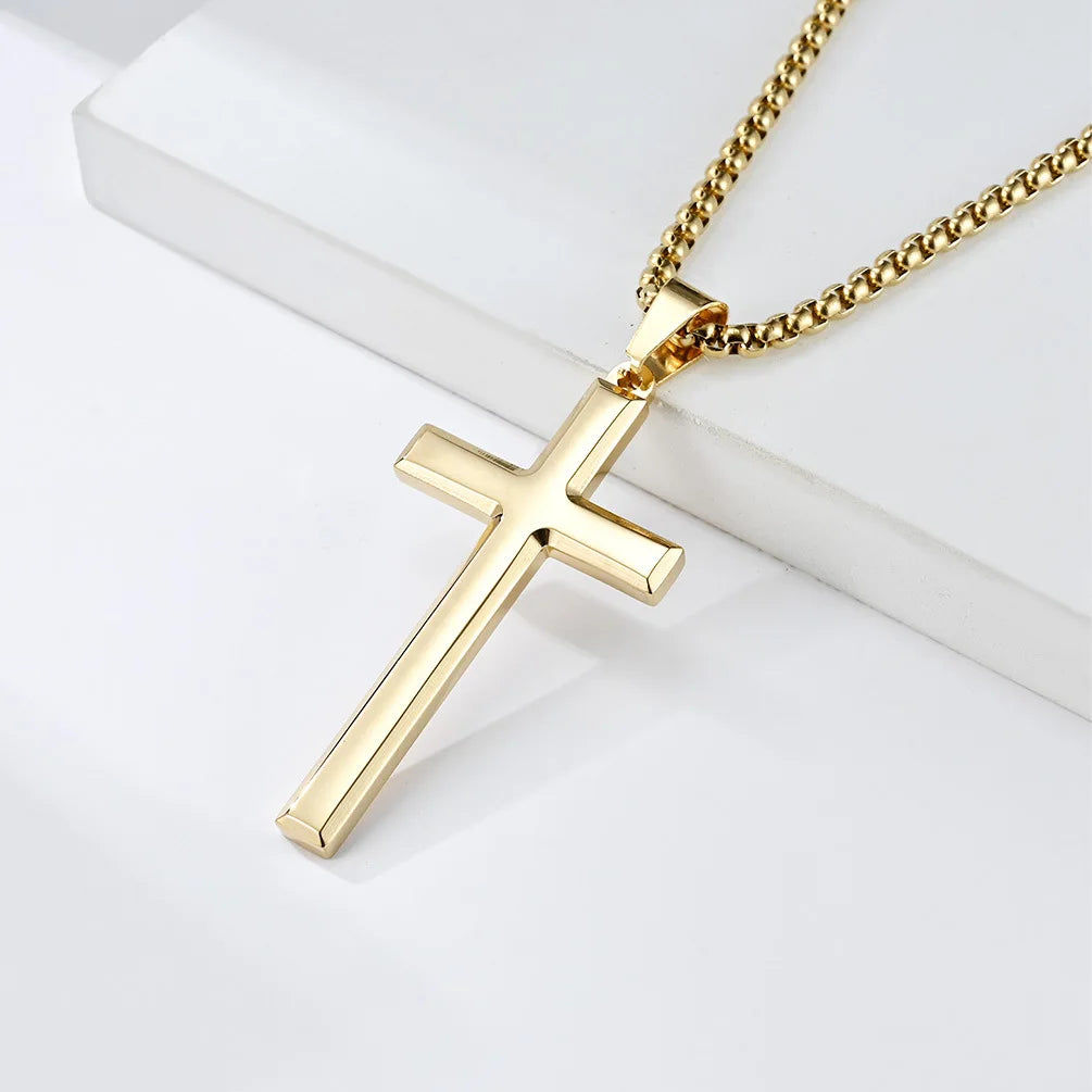 Black Cross Pendant Necklace with Gold Box Chain