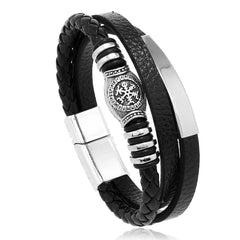 Multilayer Braided Leather and Stainless Steel Bracelet