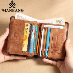 Manbang RFID Genuine Leather Trifold Wallet - Stylish & Secure