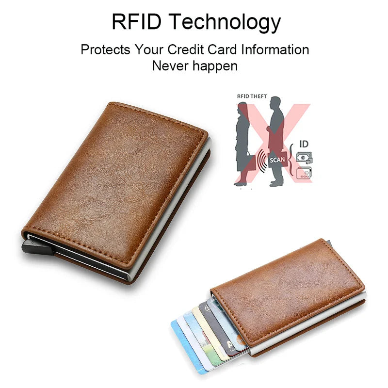 Custom RFID Black Carbon Fiber Leather Card Holder - Personalized Men's Gift