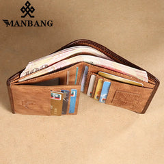 Manbang RFID Genuine Leather Trifold Wallet - Stylish & Secure