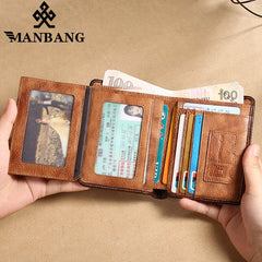 Manbang RFID Genuine Leather Trifold Wallet - Stylish & Secure