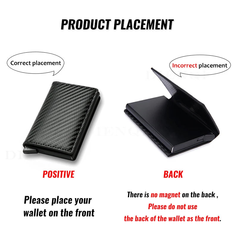 Custom RFID Black Carbon Fiber Leather Card Holder - Personalized Men's Gift