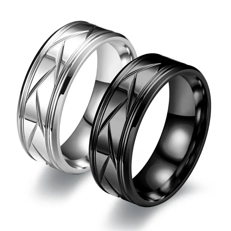 Groove Beveled Stainless Steel Ring