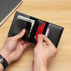 Carbon Fiber Slim Aluminum RFID Wallet - Automatic Pop-Up Card Holder