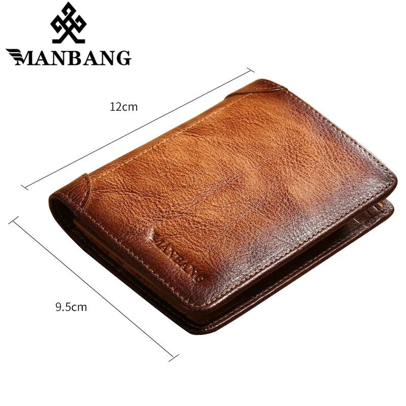 Manbang RFID Genuine Leather Trifold Wallet - Stylish & Secure